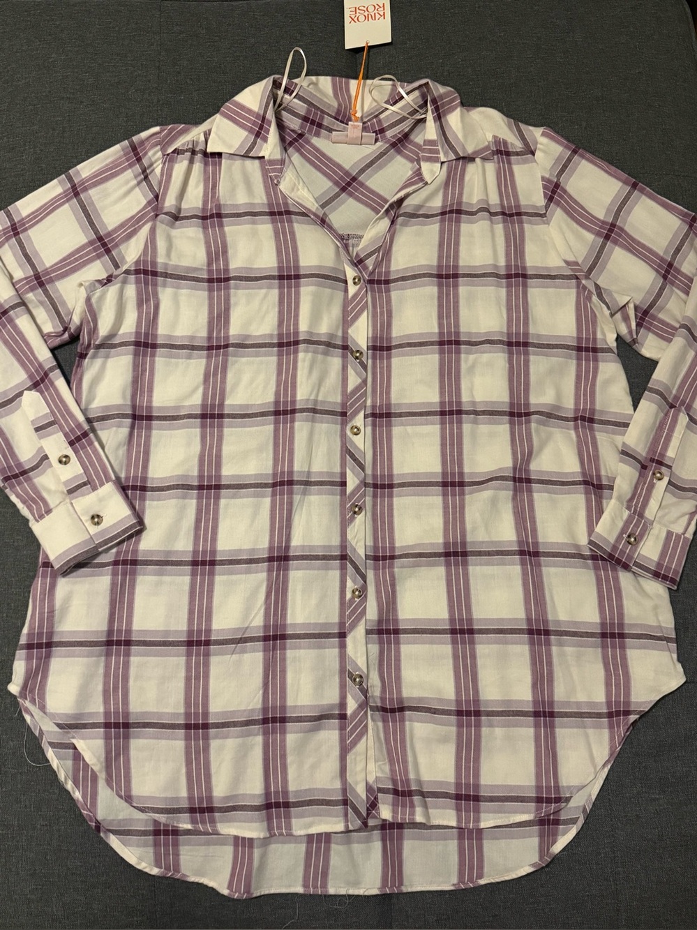 Target women’s White and Purple Plaid Button-Down Shirt